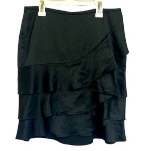 The Limited Black Tiered, Ruffled Satin Skirt